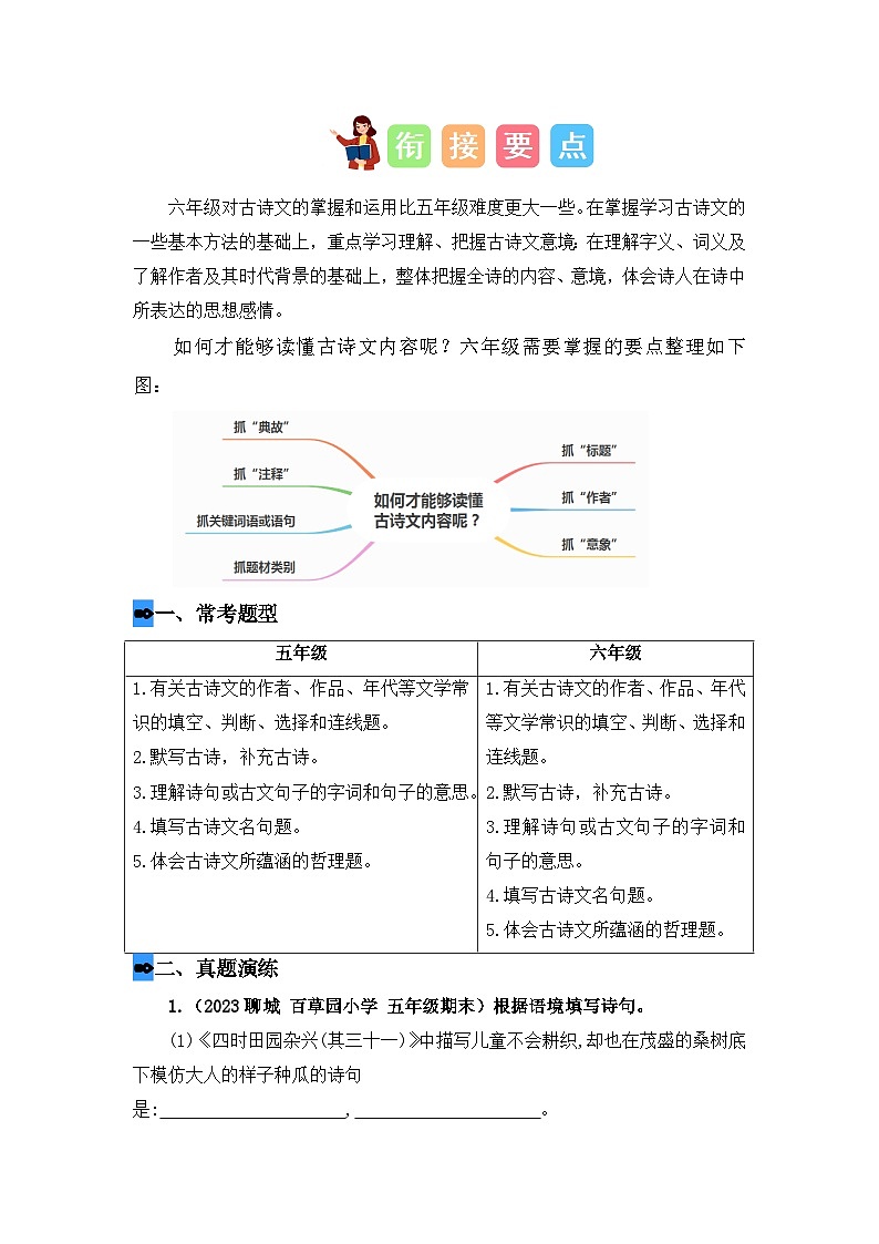专题09 古诗文鉴赏（讲义+试题） 2023年五升六语文暑假衔接课（统编版）03