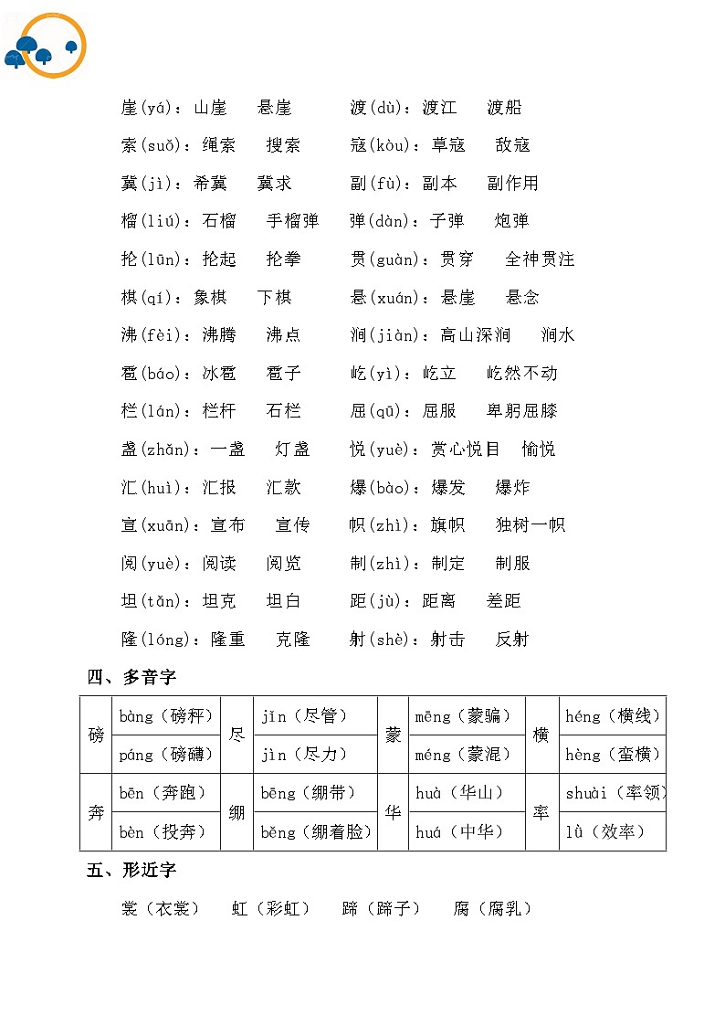 部编版小学语文六年级上册第2单元知识点03