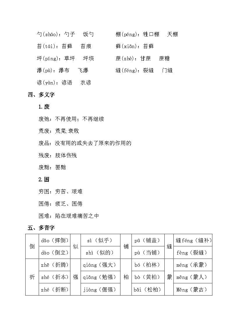 部编版小学语文六年级上册第4单元知识点03
