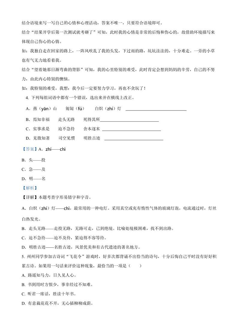 [语文]山东省临沂市平邑县2023～2024学年小升初考试真题语文试卷(解析版)02