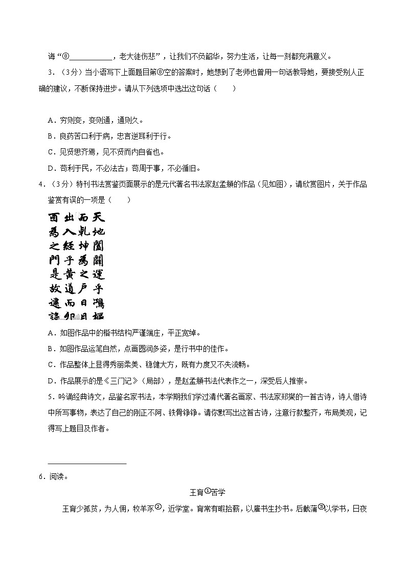 2024年山东省潍坊市安丘市小升初语文试卷第2页