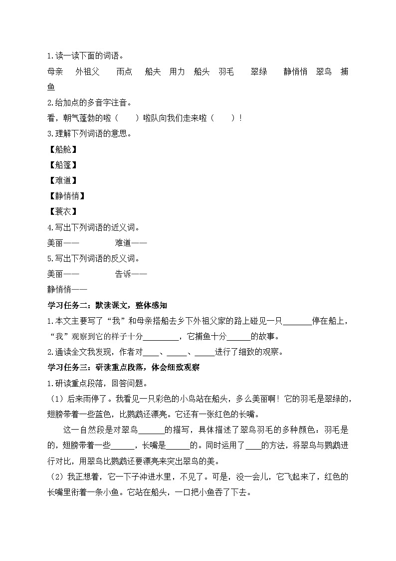 【教-学-评一体】统编版语文三年级上册-15. 搭船的鸟 两课时（课件+教案+学案+习题）02