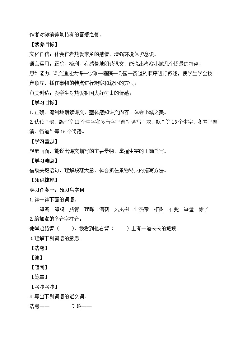 【教-学-评一体】统编版语文三年级上册-19. 海滨小城 两课时（课件+教案+学案+习题）02