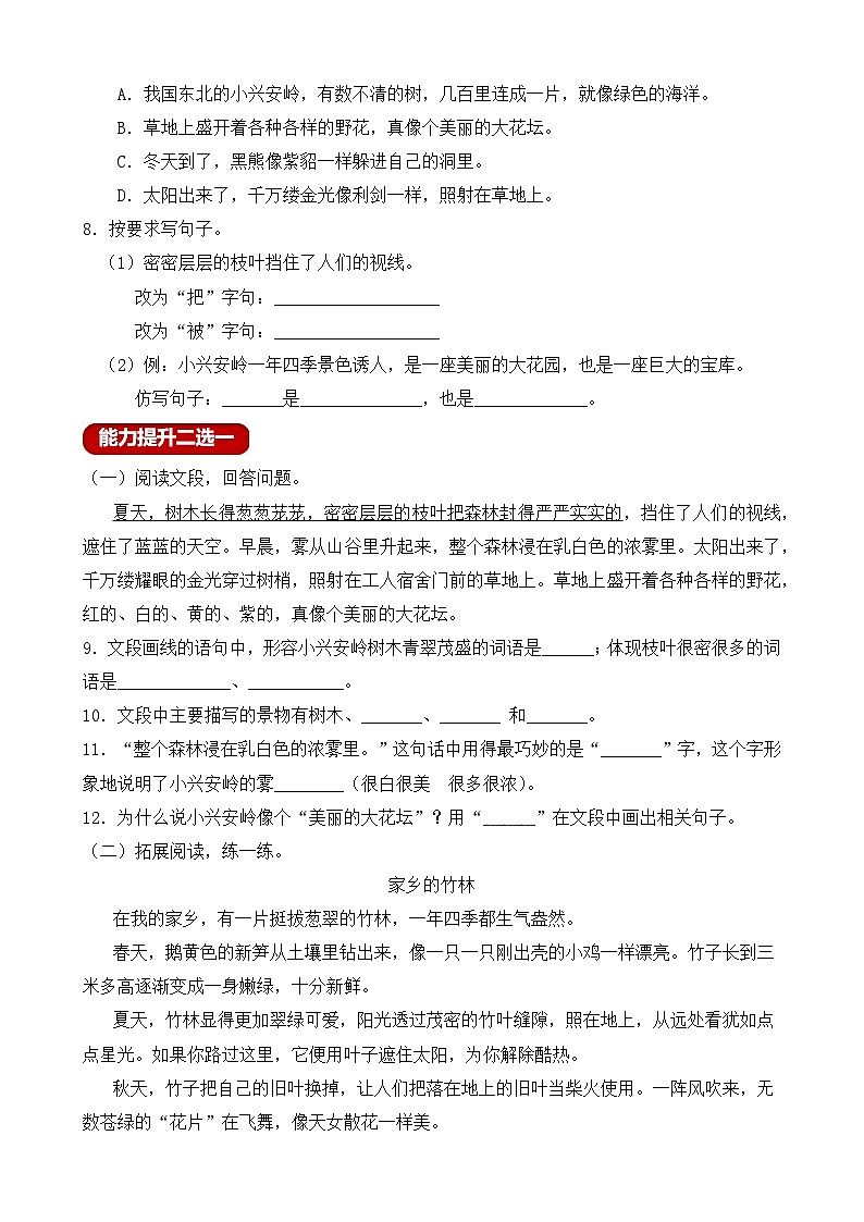 【教-学-评一体】统编版语文三年级上册-20. 美丽的小兴安岭 两课时（课件+教案+学案+习题）02