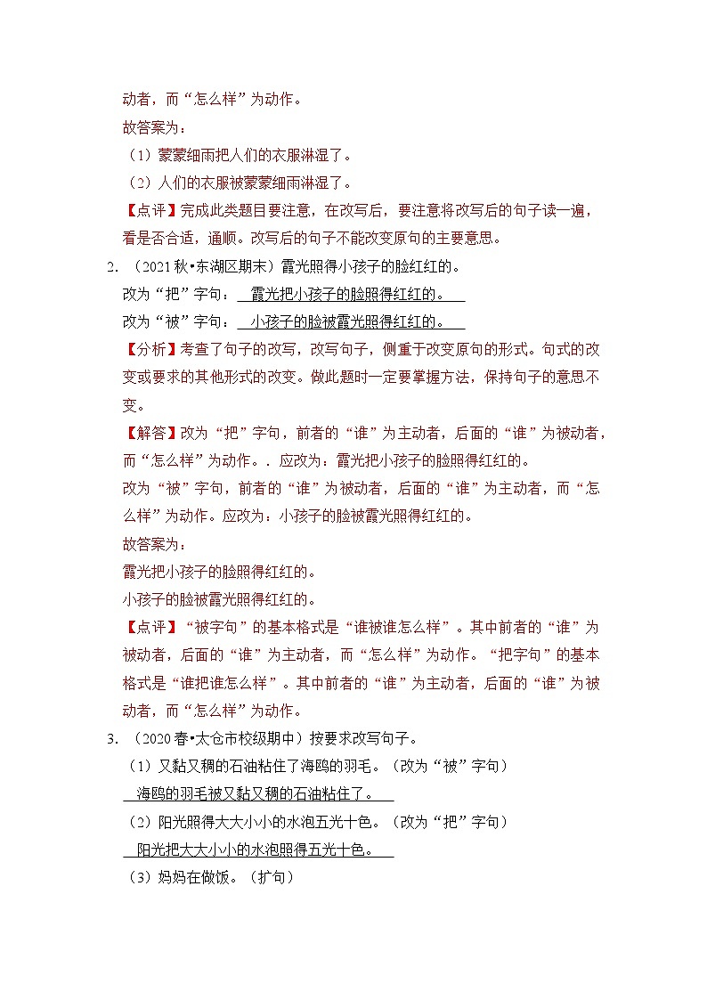 【暑假衔接】知识点专题07   把字句被字句（答题技巧+试题）三升四年级语文（含答案）02