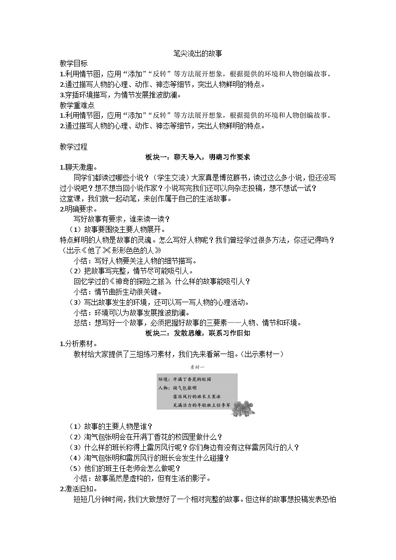 六上第四单元《笔尖流出的故事》教学设计01
