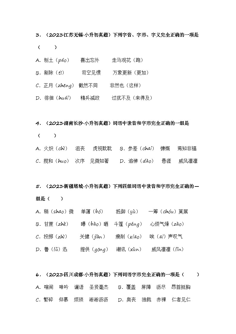专题02 汉字：字音、字形和字义（专项训练）（试题版）第2页