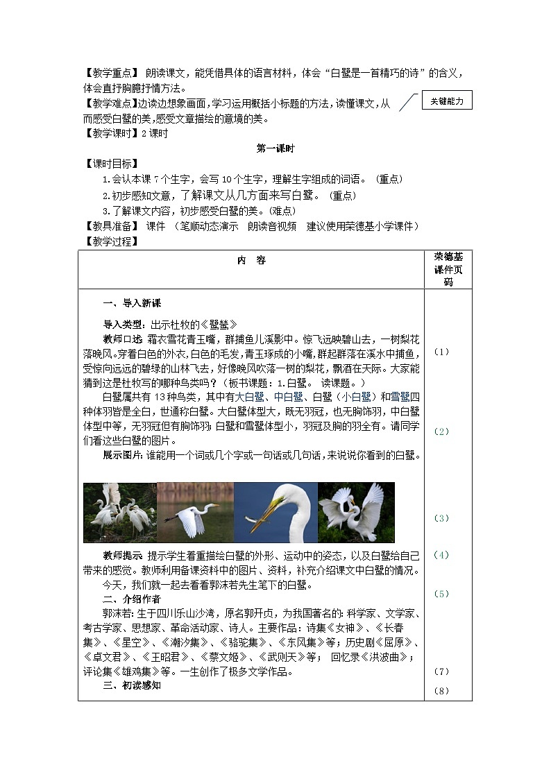 部编语文五年级上册1.白鹭教案第3页