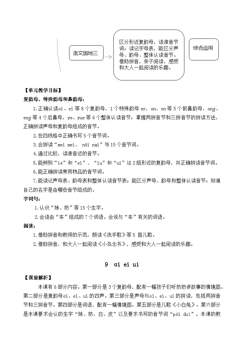 一年级语文上册汉语拼音9  ɑi ei ui  教案02