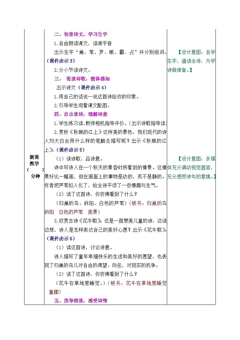 部编版五四学制四年级上册3现代诗二首教案第2页