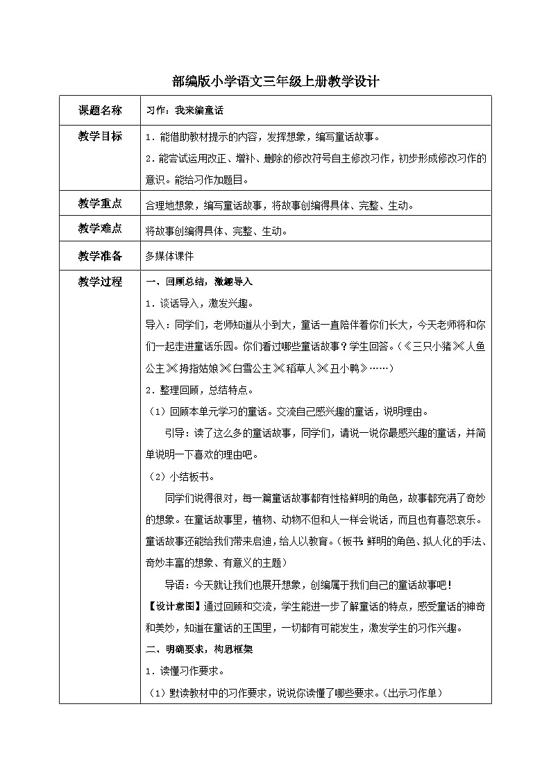 部编版小学语文三上第3单元习作：我来编童话 课件+教案01