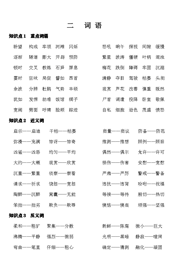 【暑期复习】四年级下册语文知识点梳理-词语（人教部编版）01