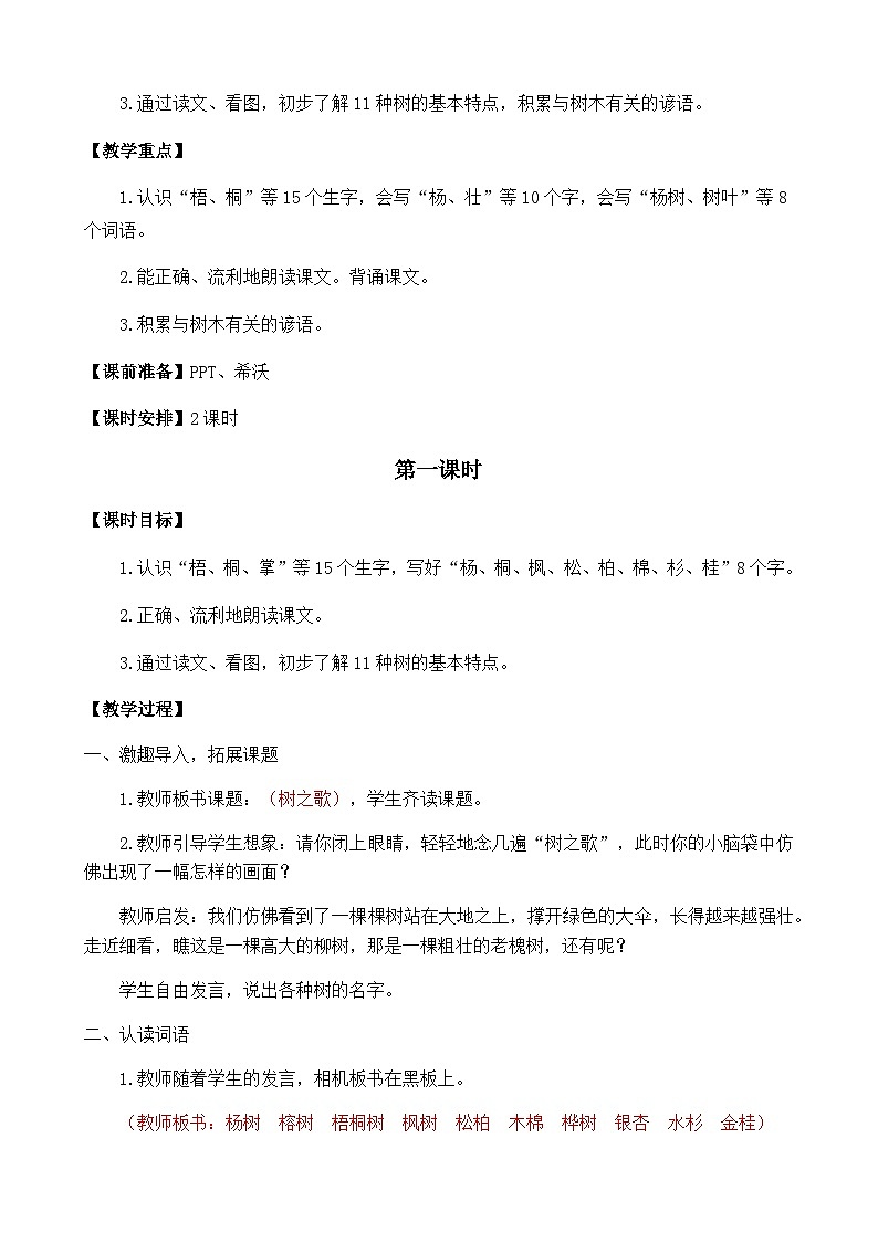 五四制语文二年级上册 第2单元 识字2 树之歌 PPT课件+教案+练习02