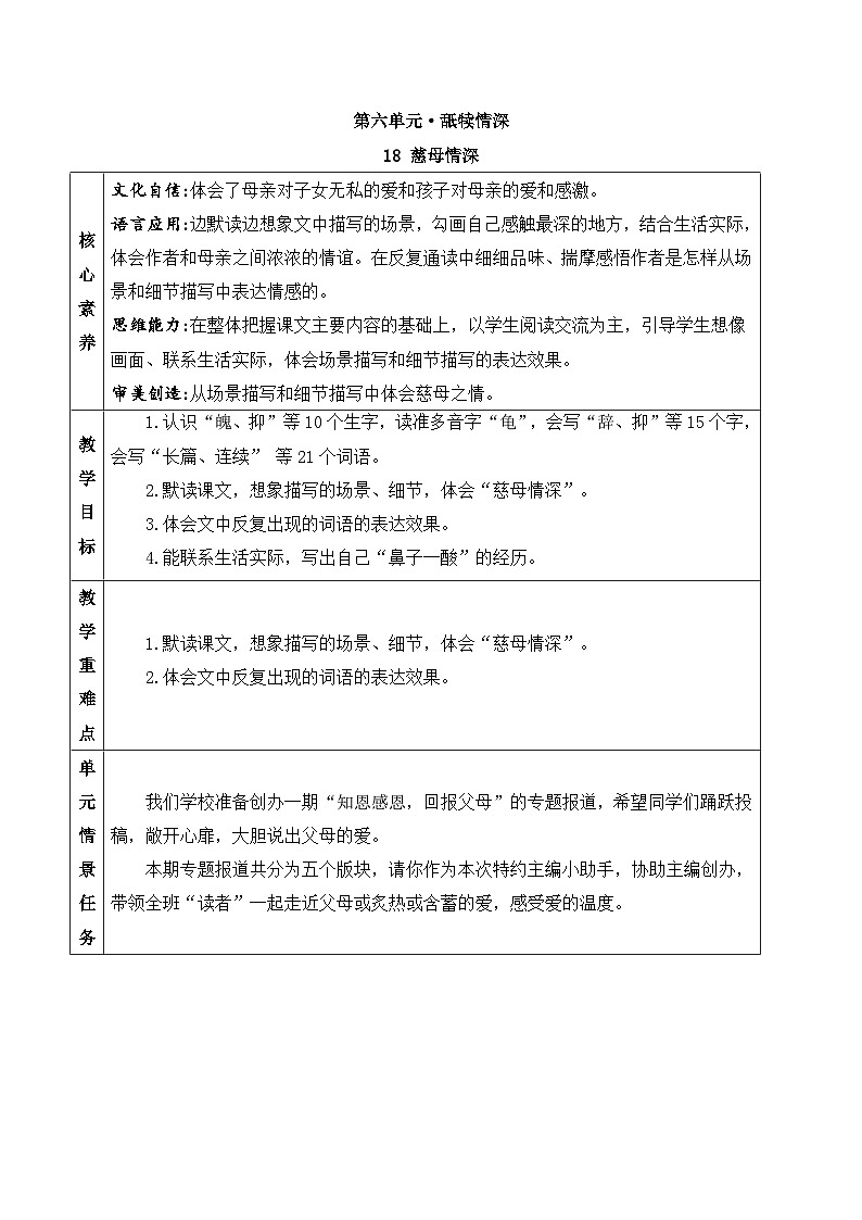 【新课标-核心素养】部编版语文五上 18《慈母情深》课件+教案+音视频素材01