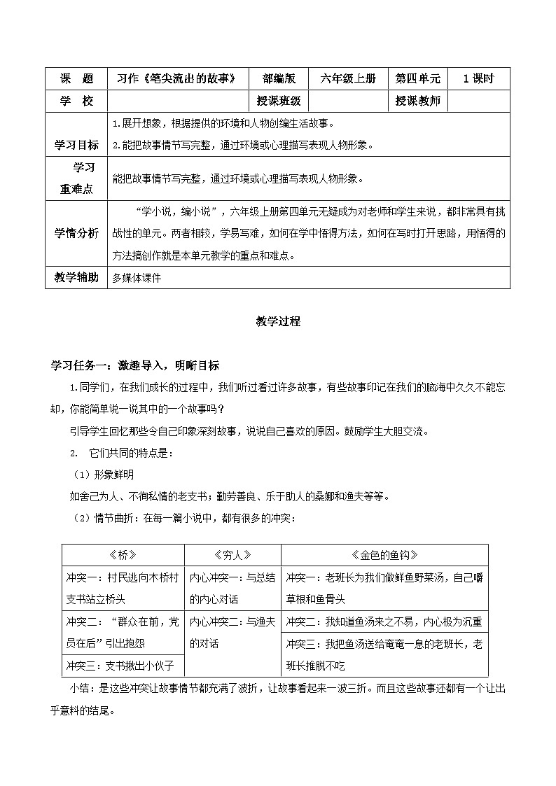 部编版六上语文习作《笔尖流出的故事》（教学设计）01