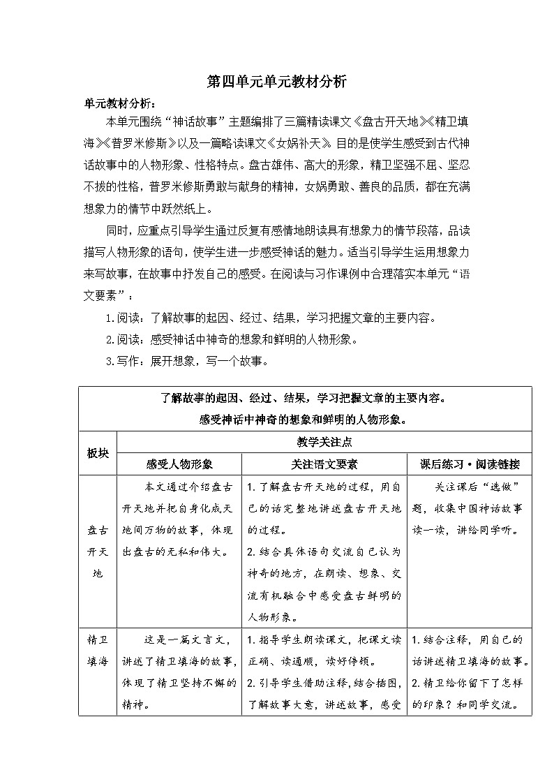 部编版小学语文四年级上册第四单元单元教材分析课件+教案01