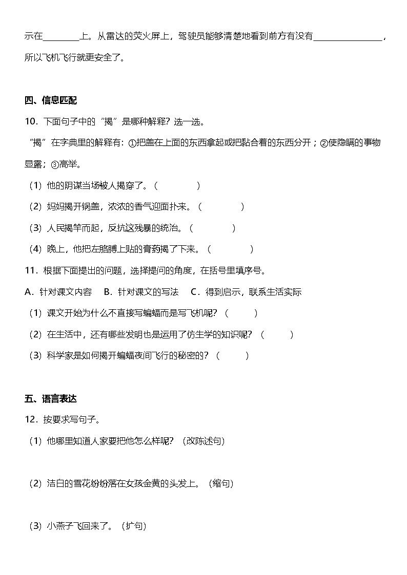 第6课《夜间飞行的秘密》（同步练）  2024-2025学年四年级语文上册（统编版）03