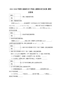 2021-2022学年浙江省嘉兴市六年级上册期末语文试卷及答案