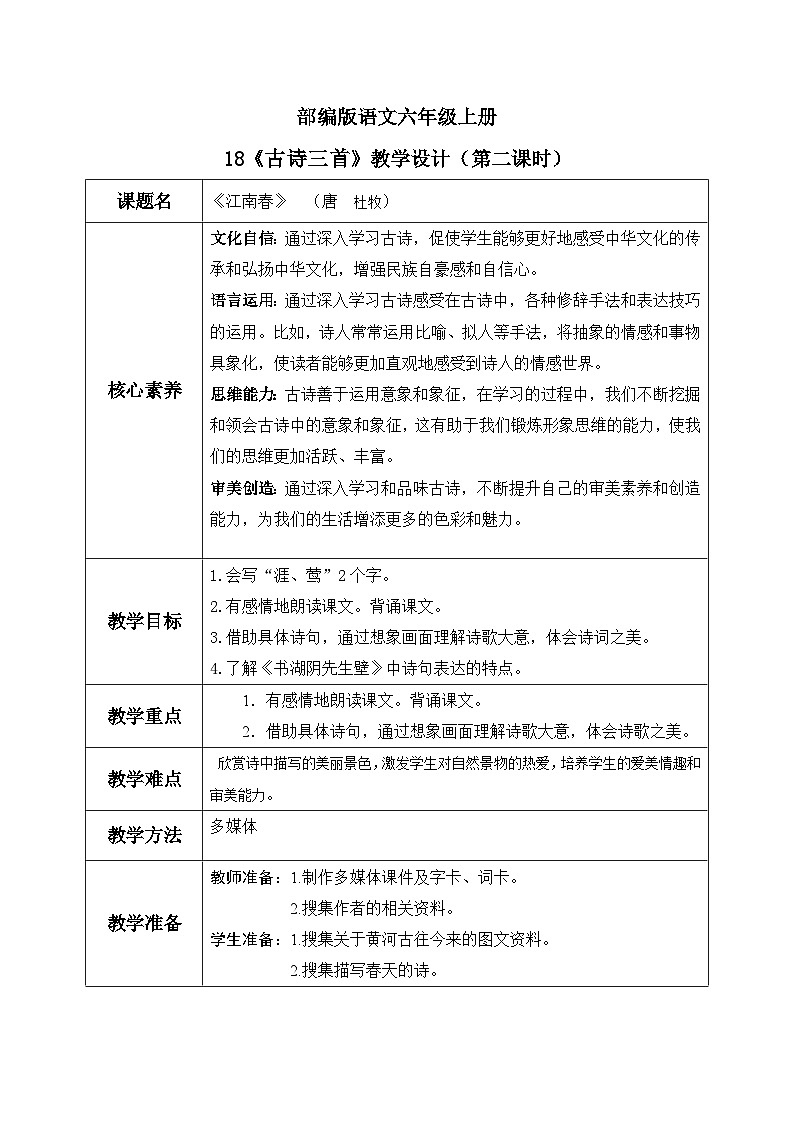 部编版小学语文6上 第六单元18.江南春 课件+教案01