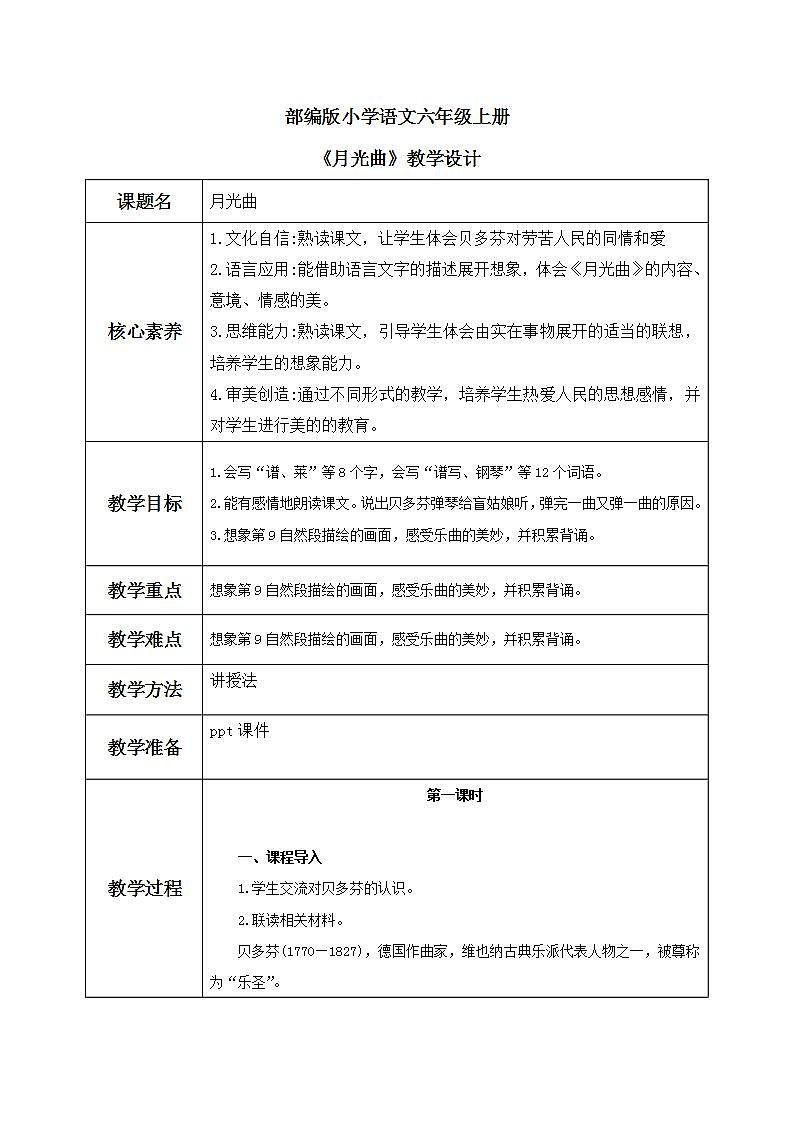 部编版小学语文6上 第七单元 23.月光曲 课件+教案01