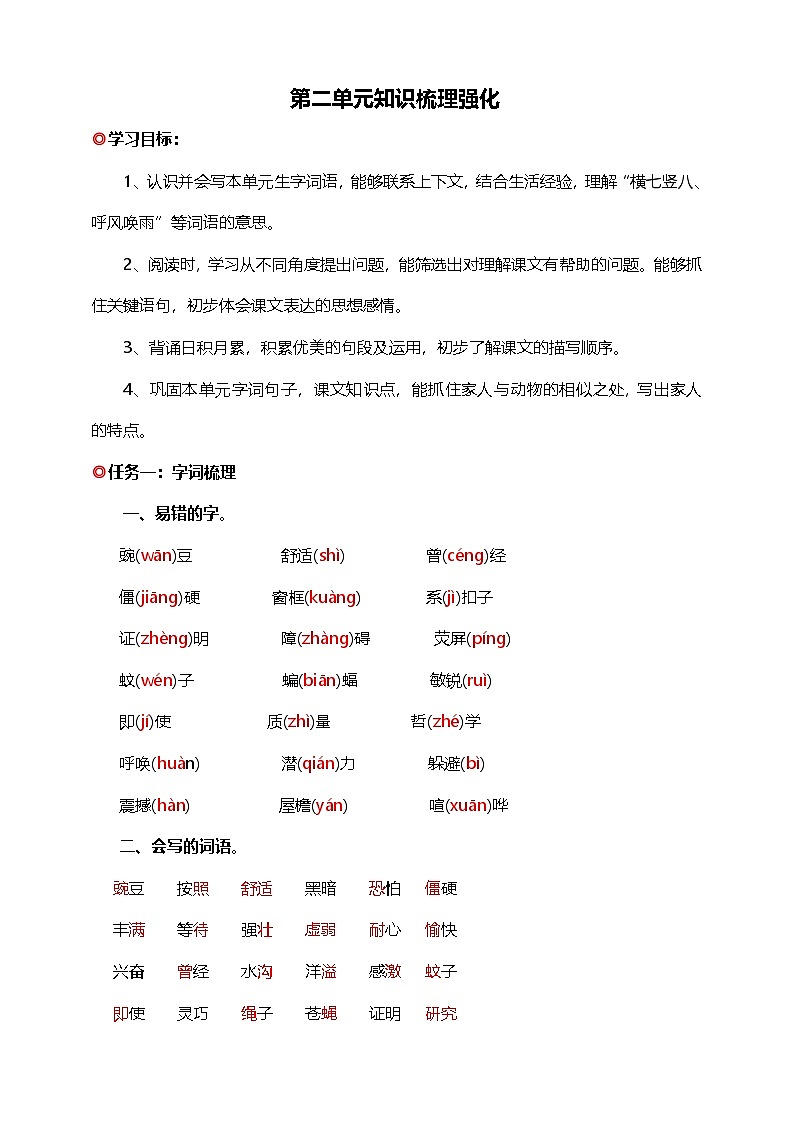 【学霸提优】统编版语文四上（ 第二单元重难点梳理复习）知识清单01