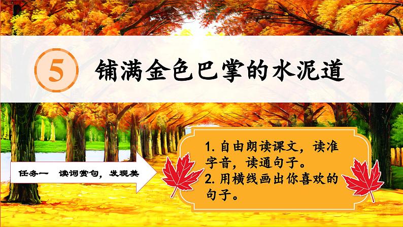 【任务型教学】统编版语文三上 5《铺满金色巴掌的水泥道》课件+教案+音视频素材04