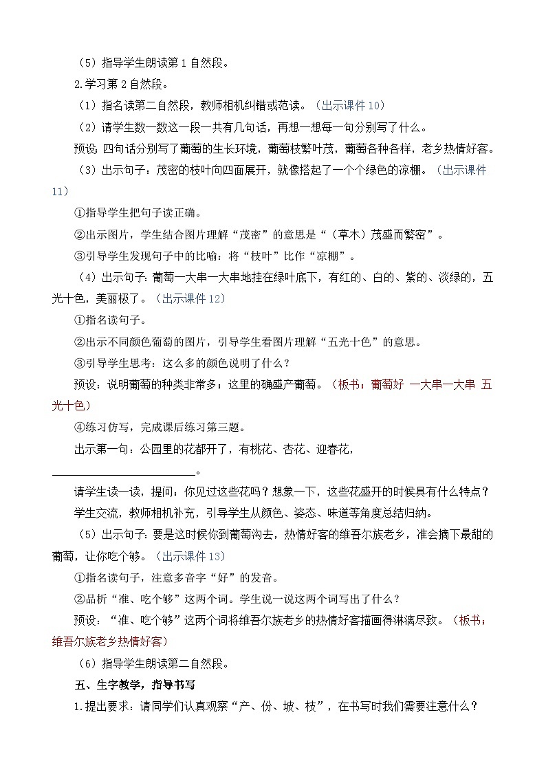 统编版（2024）二年级语文上册11 葡萄沟 精华版教案03