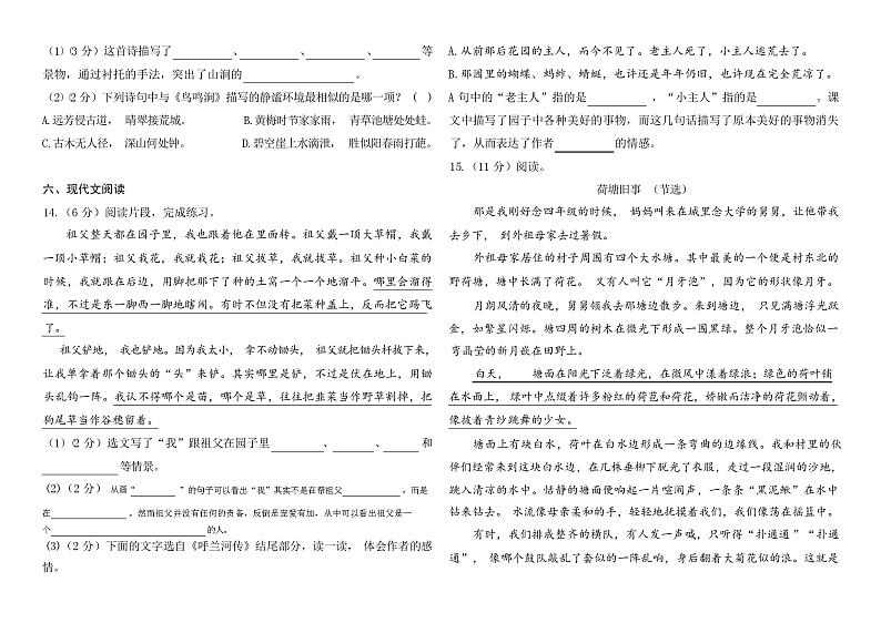 2023-2024学年部编版语文五年级下册期中试卷（含答案）03