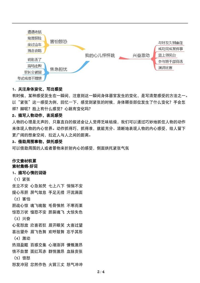 人教版语文四年级上册第八单元《我的心儿怦怦跳》教材同步作文练习第2页