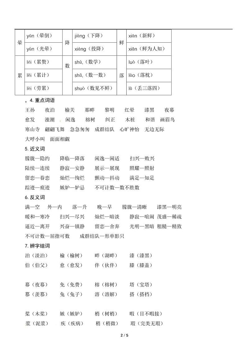 人教版语文五年级上册第七单元知识点梳理 讲义02
