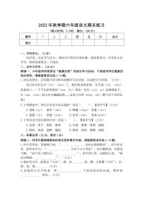 [语文][期末]广西壮族自治区玉林市某县2023～2024学年六年级上学期期末检测试题(有答案)