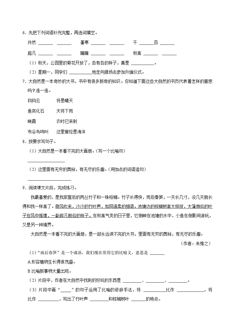 22 读不完的大书（基础练习）2024-2025学年三年级上册语文统编版02