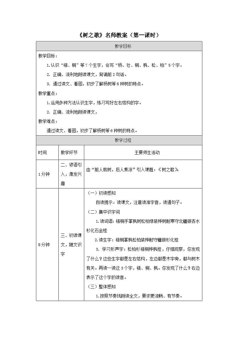 《树之歌》精选教案（第一课时）第1页