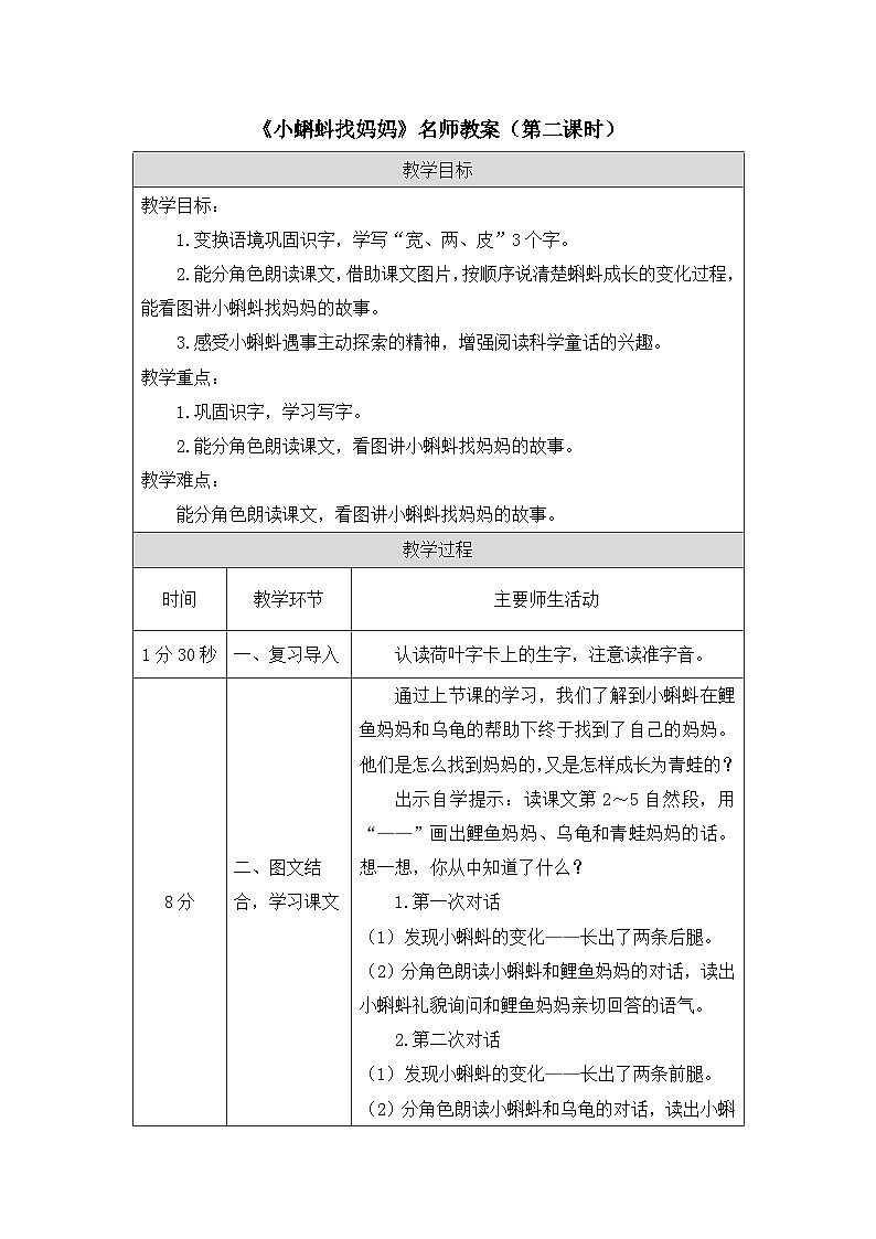 《小蝌蚪找妈妈》名师教案（第二课时）第1页