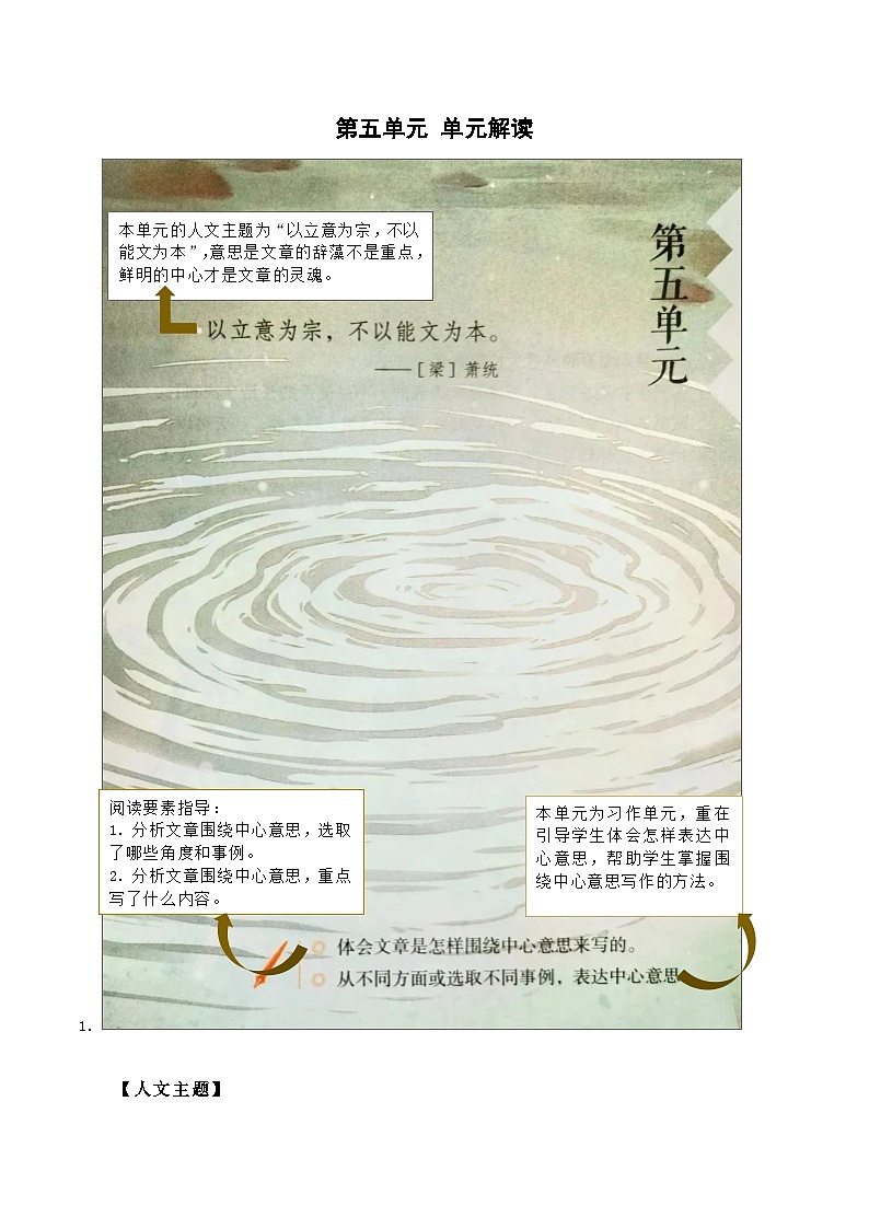 六年级上册语文第五单元教案（单元解读）2024-2025学年上学期大单元教学备课 统编版01