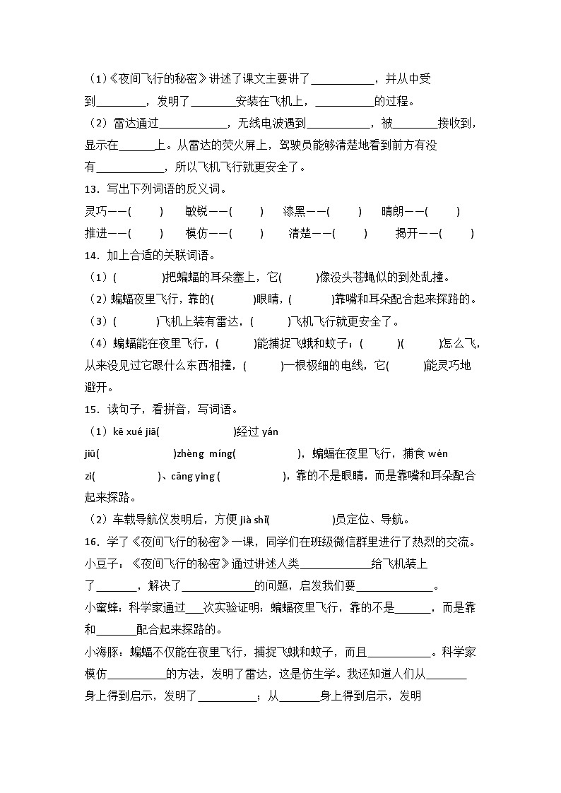 6 夜间飞行的秘密  同步分层作业-2024-2025学年语文四年级上册（统编版）03