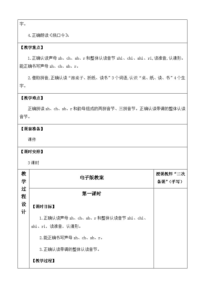人教部编版(五四制)语文一年级上册 第3单元  汉语拼音8 zh ch sh r PPT课件+教案(反思及说课稿 课时练）02