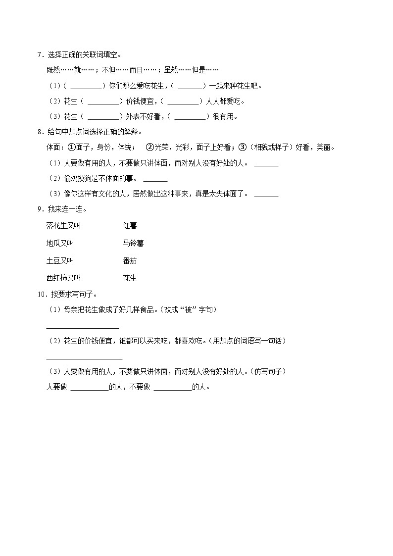 2 落花生（基础练习）2024-2025学年五年级上册语文统编版02