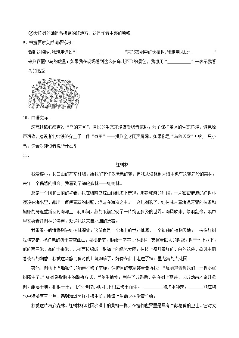 22 鸟的天堂（进阶练习）2024-2025学年五年级上册语文统编版第3页
