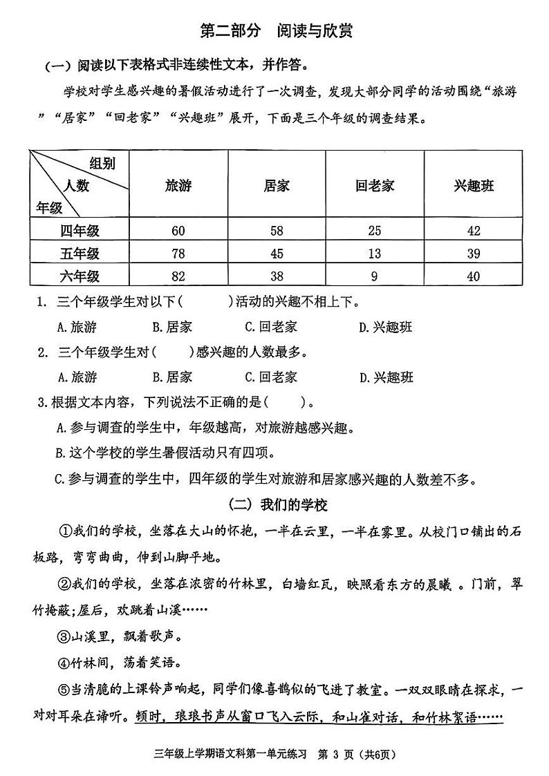福建省福州市仓山区2024-2025年三年级上学期第一次月考语文试题第3页