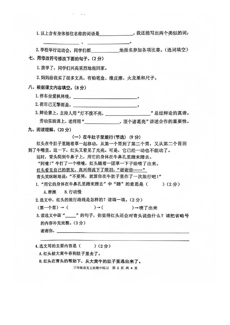 广东省茂名市2023-2024学年三年级上学期期中语文试题02