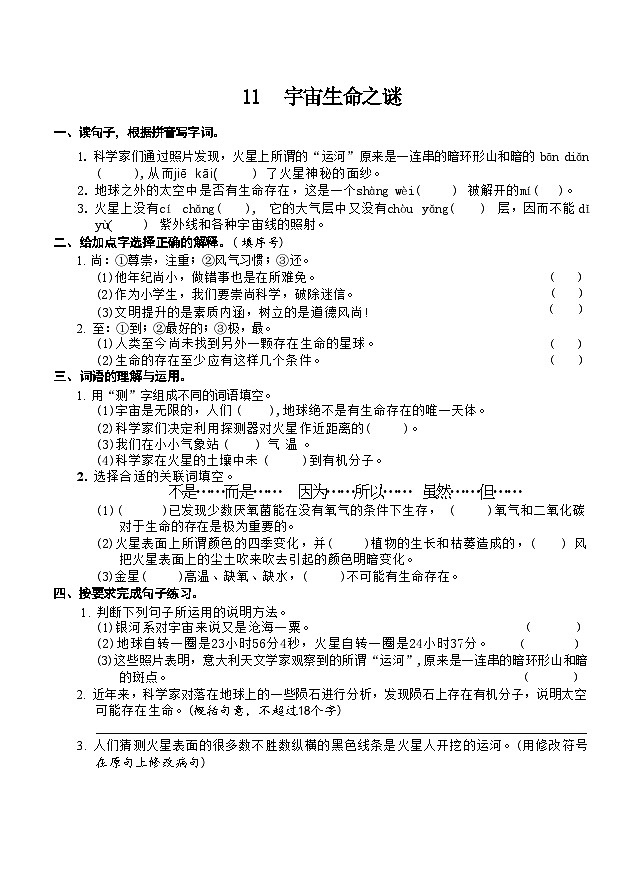 11  宇宙生命之谜（同步练习）2024-2025学年统编版语文六年级上册01