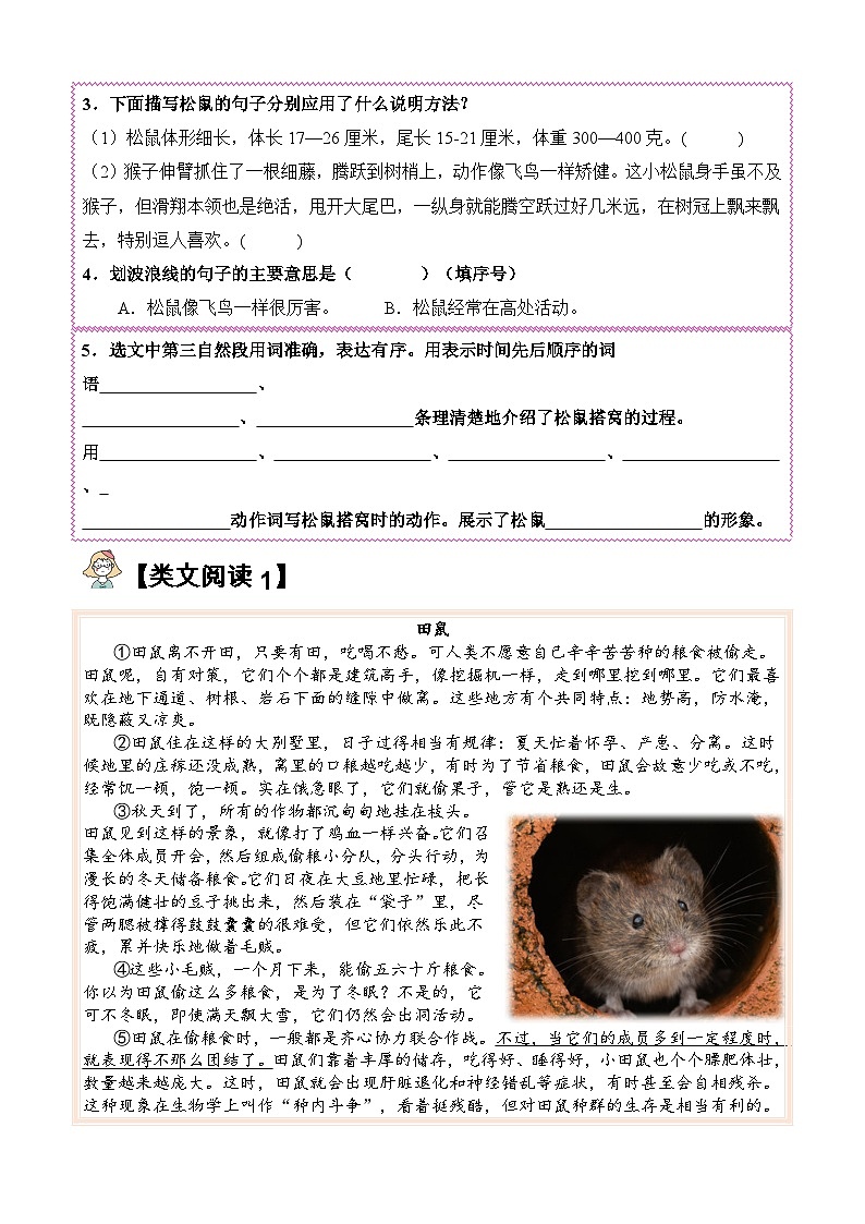 17.松鼠【类文阅读试题】五年级语文上册  部编版（含答案、解析）02