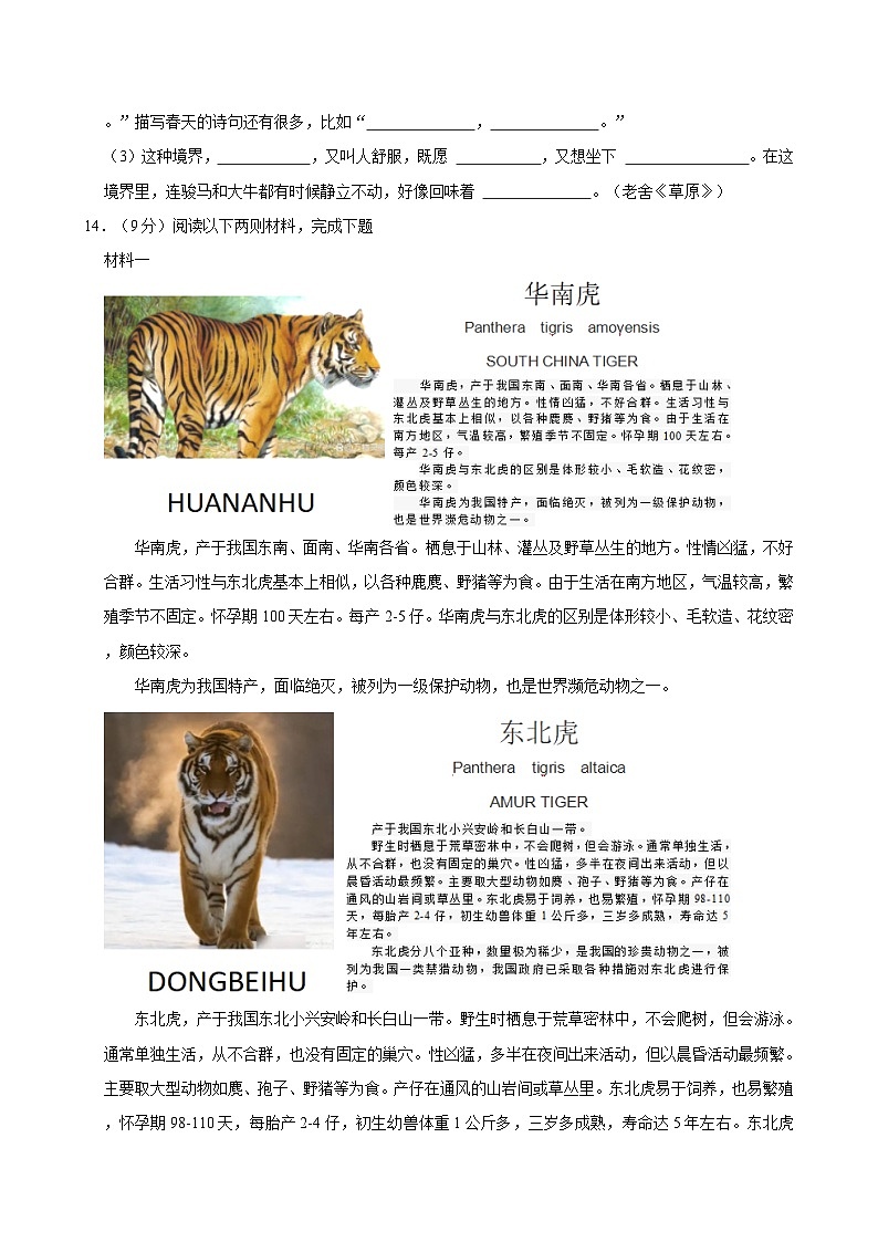 福建省福州鼓楼区2023-2024学年六年级上学期期中语文试题第3页