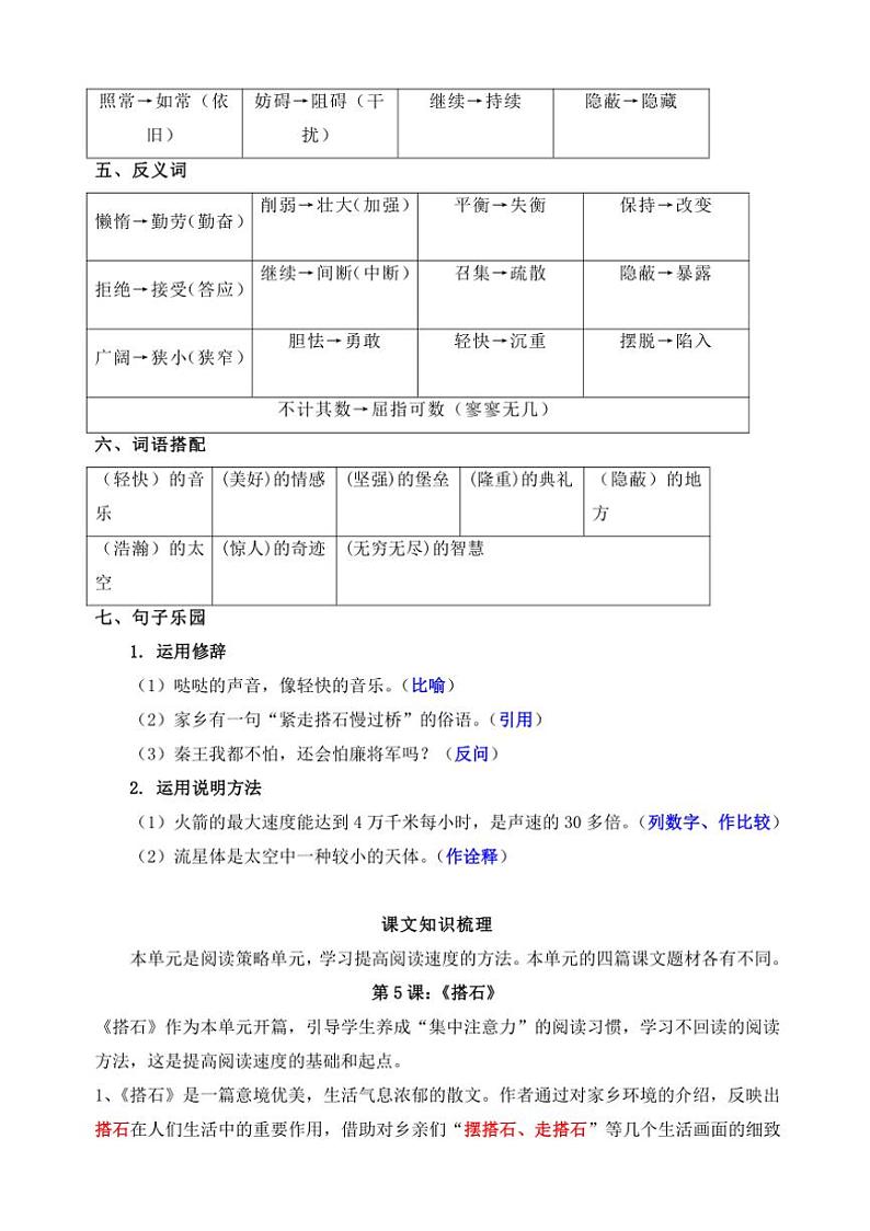 统编版五年级语文上册第二单元知识点梳理 素材第2页