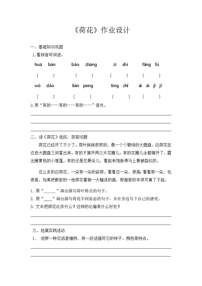 《荷花》作业设计第1页