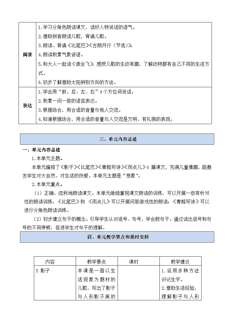 一上语文第六单元教材解析  讲义02