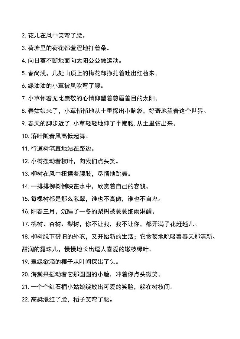 小升初人教版语文必背知识点5段精美拟人句第2页