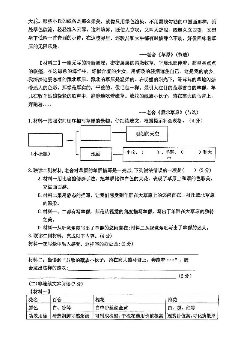 山东省东营市利津县多校2024-2025学年六年级上学期第一次月考语文试卷03