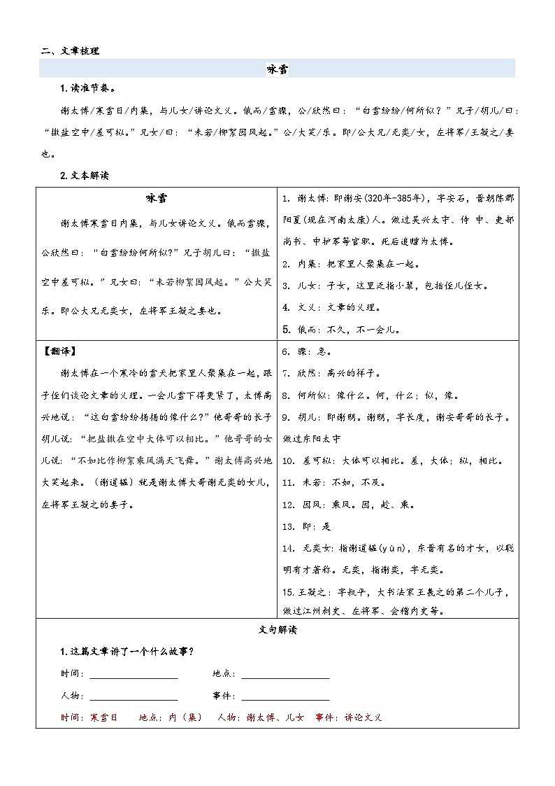 统编版小升初语文无忧衔接专题17同步讲义：《世说新语》二则新课预习(原卷版+解析)02